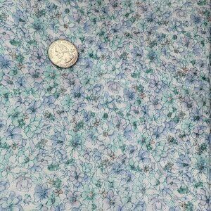 Blue Floral Vtg Fabric 41" x 44" Yard Pc Peter Pan Semi Sheer Watercolor Retro